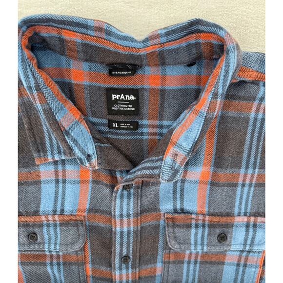 PrAna Mens Westbrook Heavyweight Flannel Shirt Gray Blue Button up Plaid XL - Picture 3 of 7